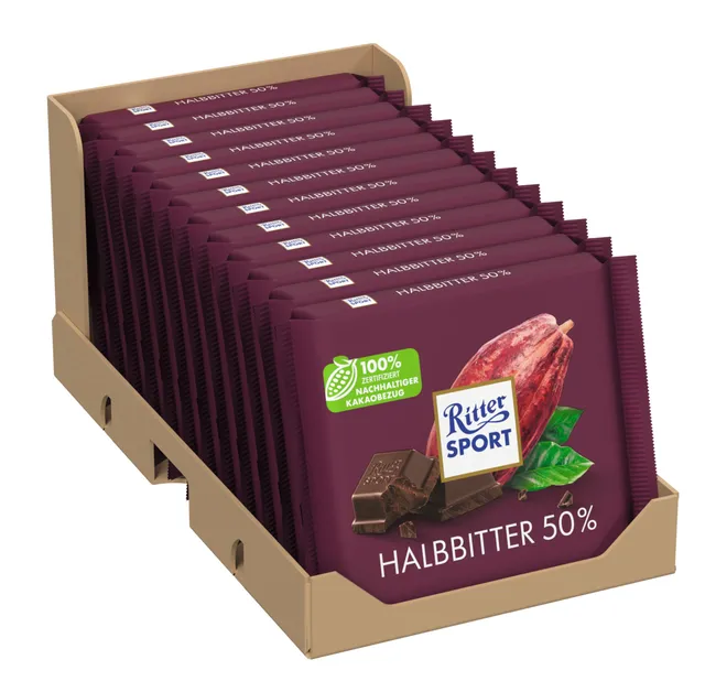 ritter-sport-halbbitter-50-kakao-bitterschokolade-12-x-100-g image 1