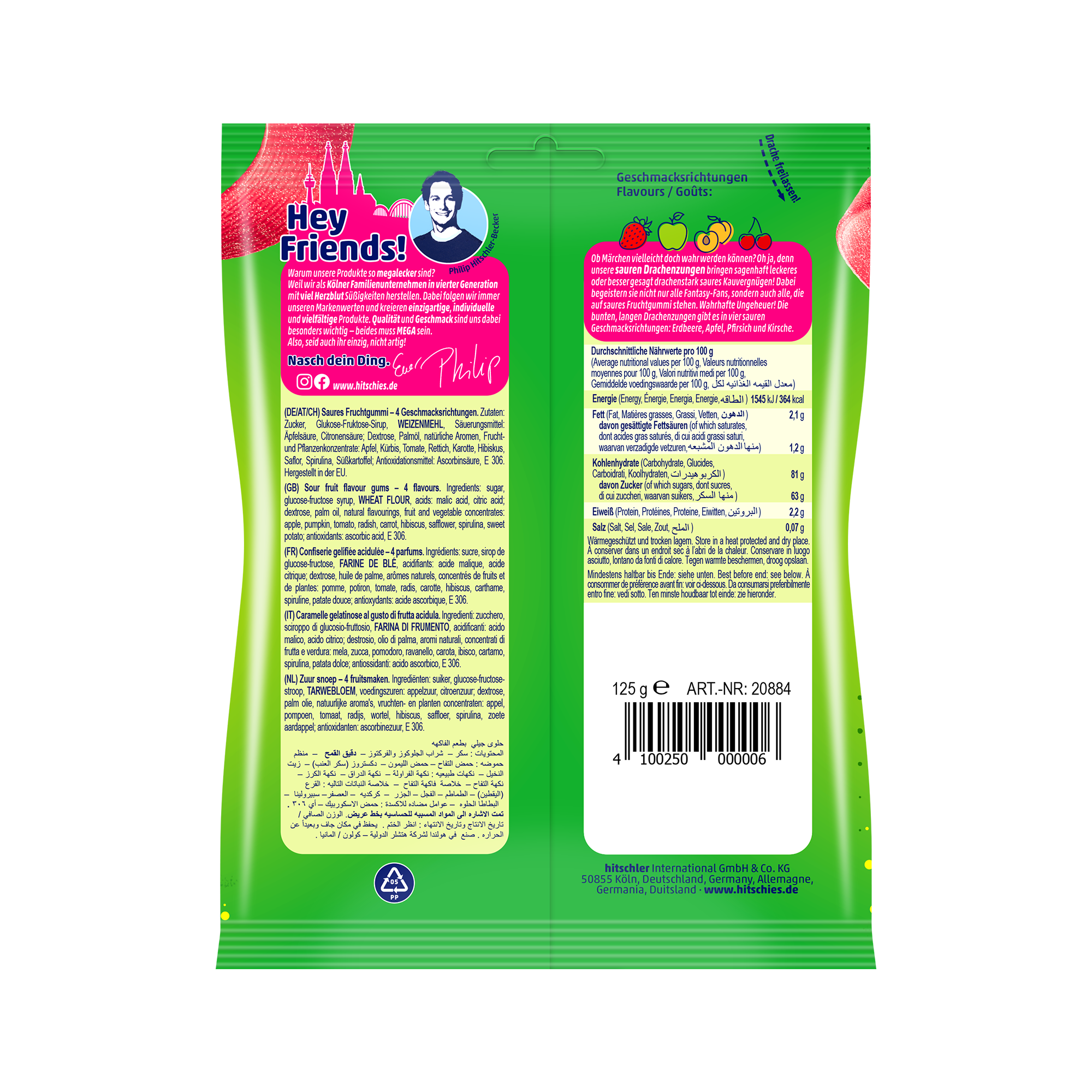hitschies-saure-drachenzungen-fruchtgummi-b-nder-erdbeere-apfel-pfirsich-kirsche image 2