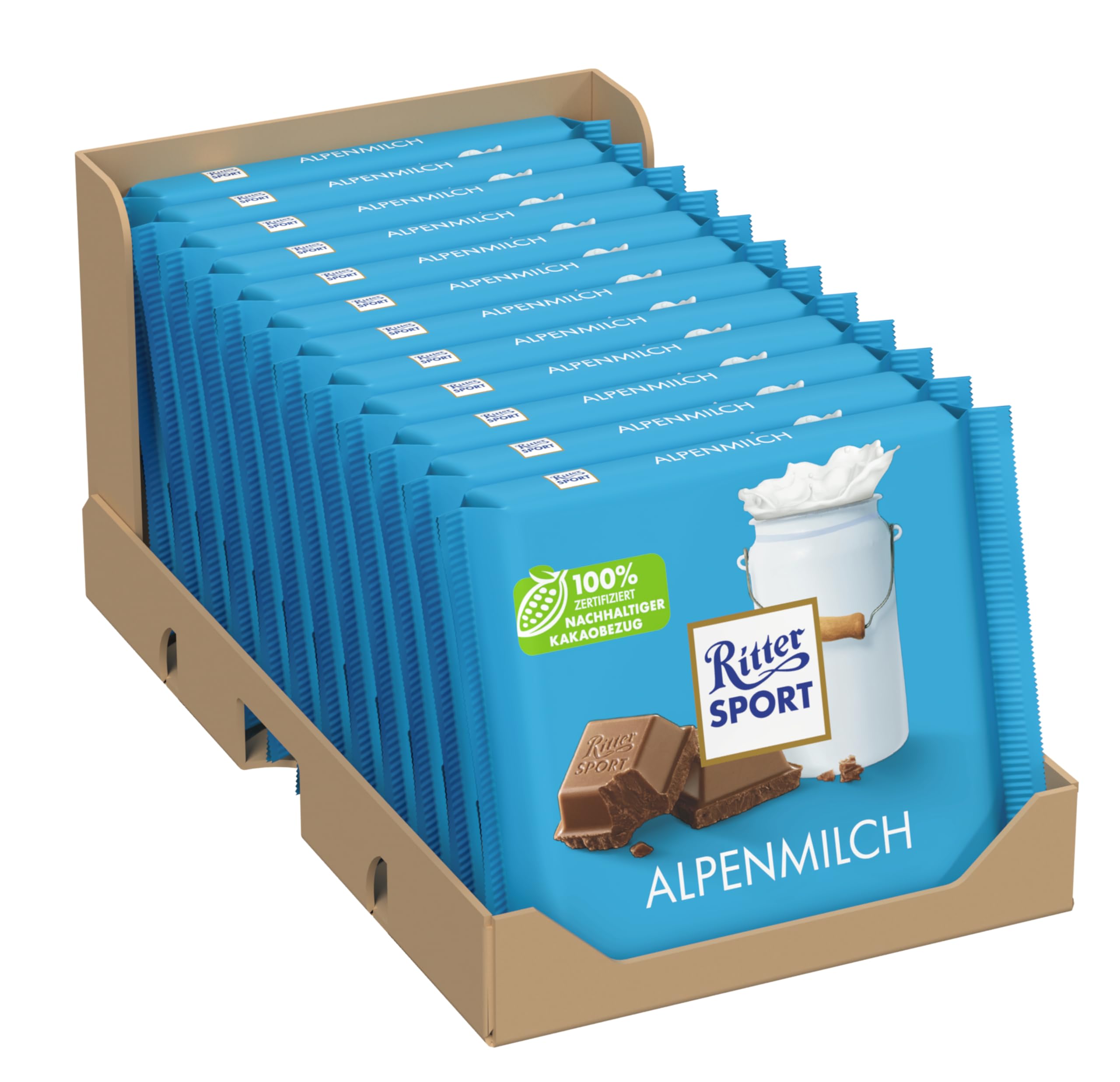 ritter-sport-alpenmilch-vollmilchschokolade-mit-honig-karamellnote-12-x-100-g image 1