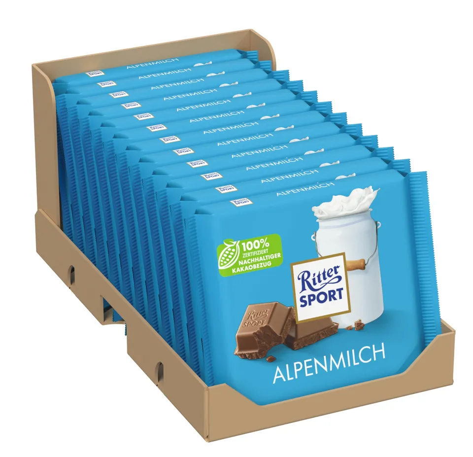 ritter-sport-alpenmilch-vollmilchschokolade-mit-honig-karamellnote-12-x-100-g image 1