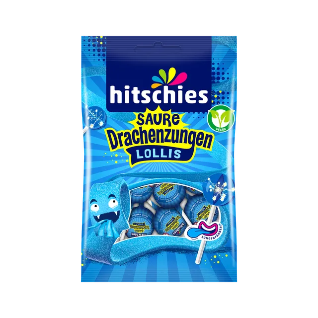 hitschies-saure-drachenzungen-lollis-blau-lutscher-mit-brausekern-blaue-himbeere image 1