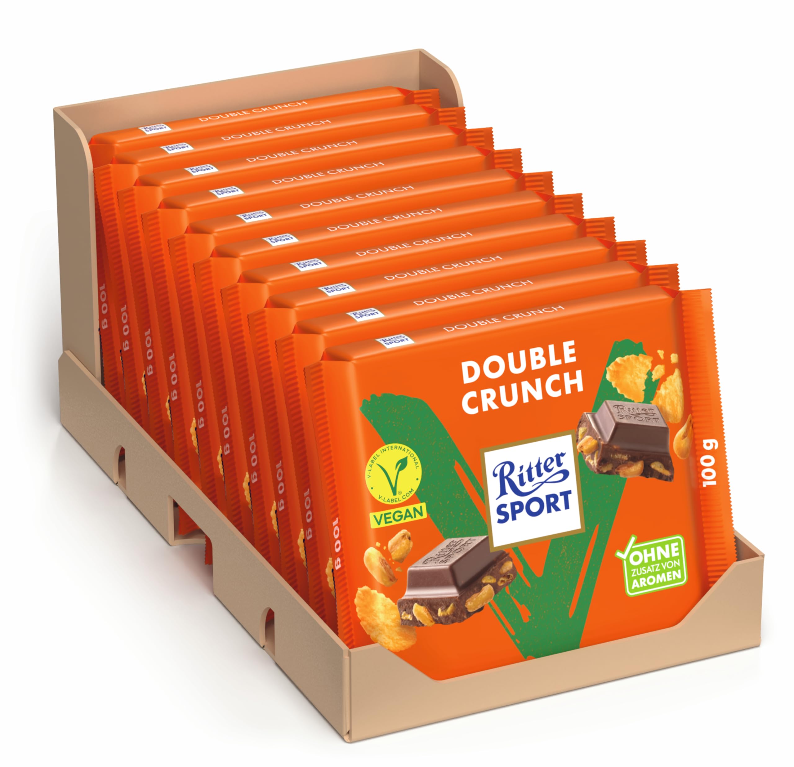 ritter-sport-vegan-double-crunch-vegane-schokolade-mais-crisp-10-x-100-g image 1