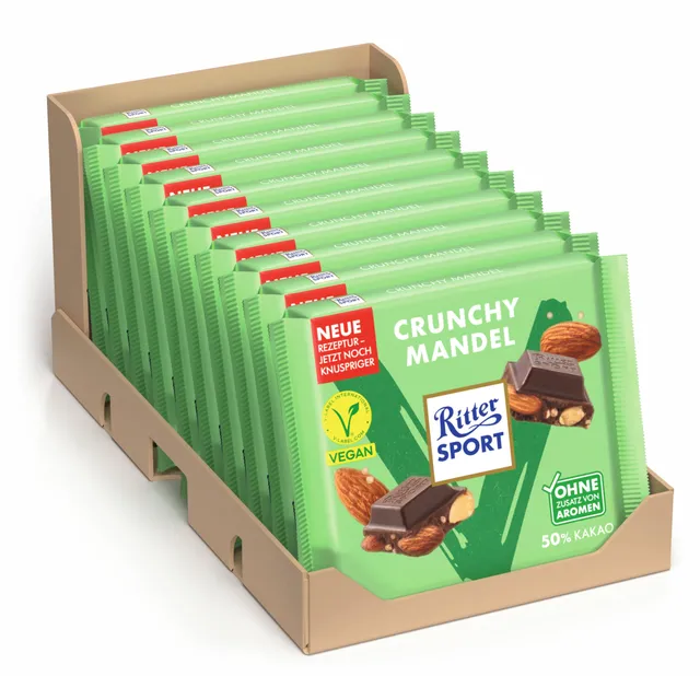 ritter-sport-vegan-crunchy-mandel-vegane-vollmilchschokolade-mit-mandelst-ckchen image 1