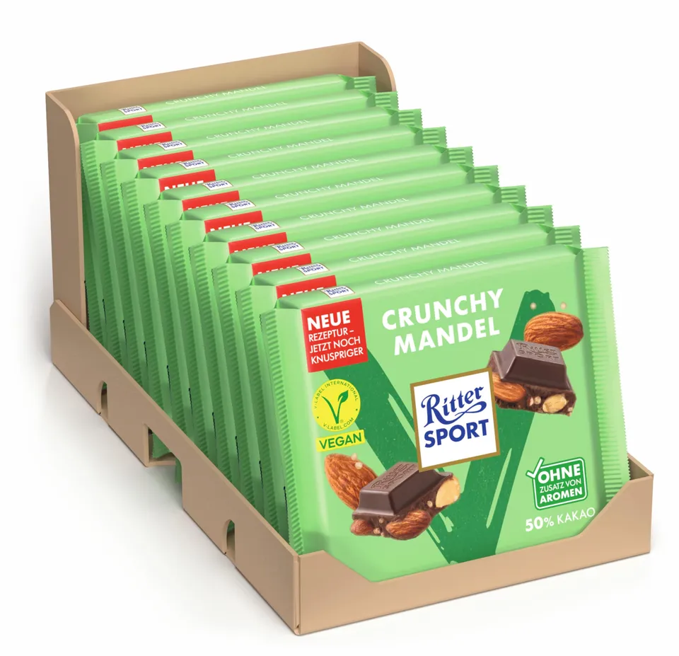 ritter-sport-vegan-crunchy-mandel-vegane-vollmilchschokolade-mit-mandelst-ckchen image 1