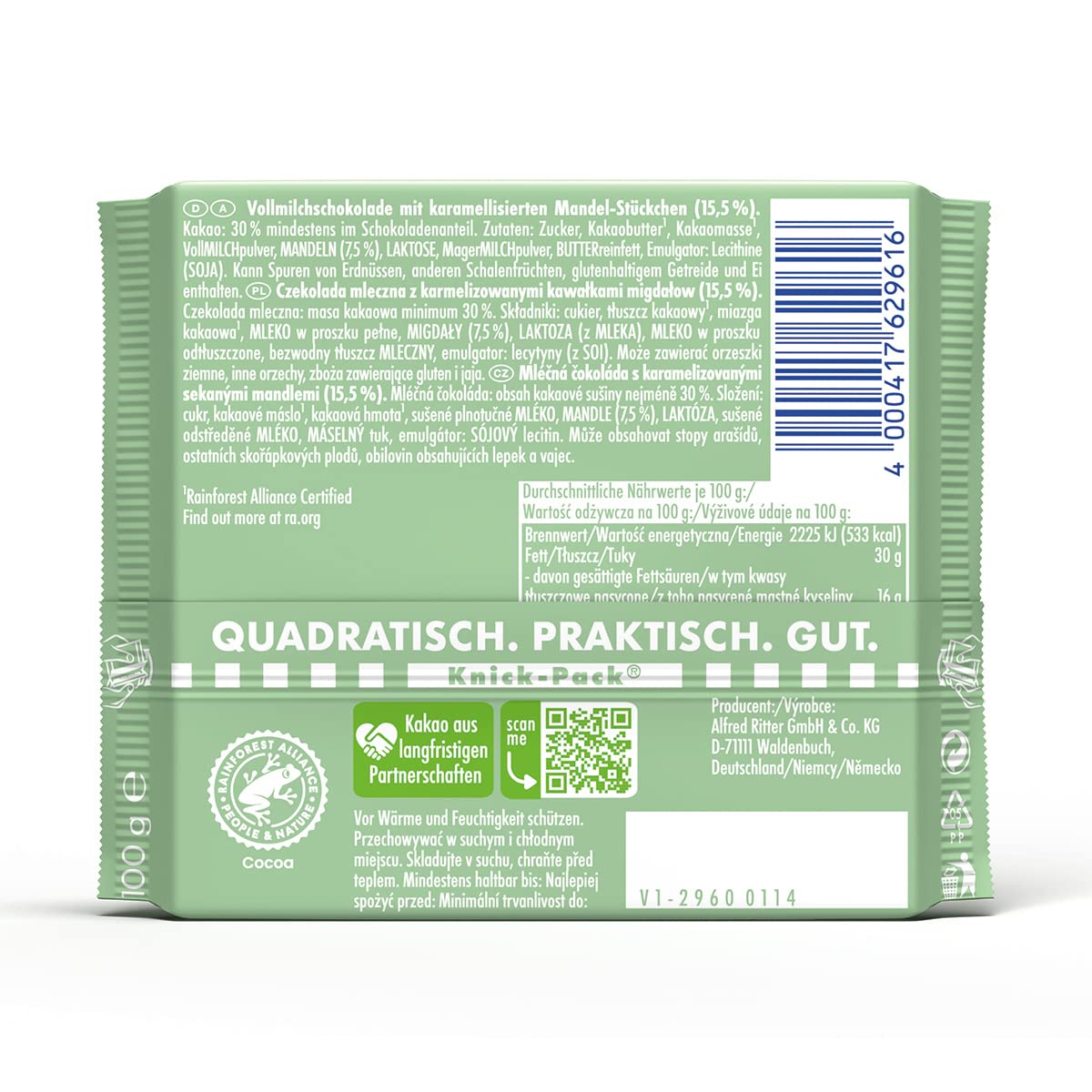 ritter-sport-gebrannte-mandel-vollmilchschokolade-12-x-100-g image 2
