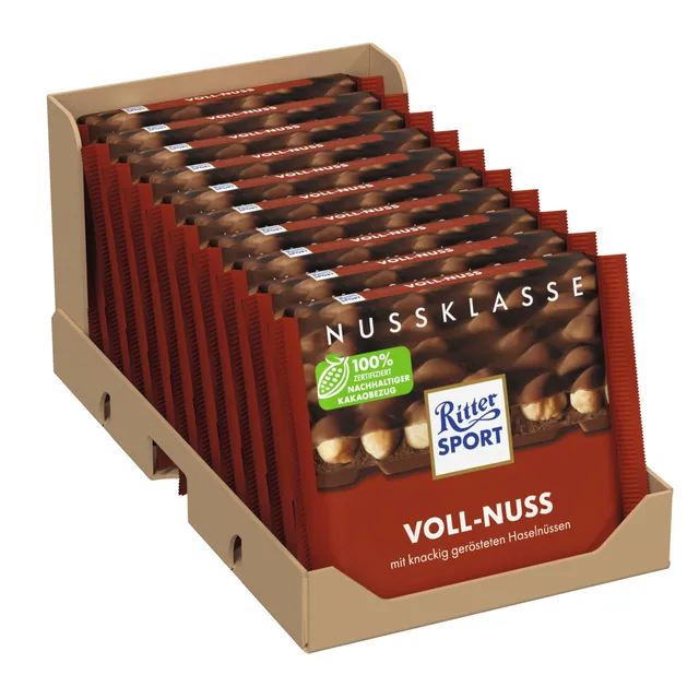 ritter-sport-voll-nuss-vollmilchschokolade-mit-ganzen-haseln-ssen-10-x-100-g image 1