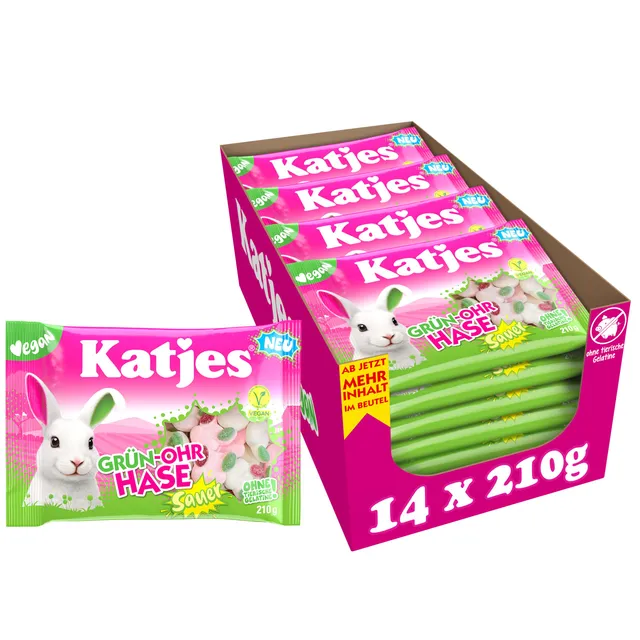 katjes-sauer-gr-n-ohr-hase-schaumzucker-fruchtgummi-vorratspack-vegan-14-x-210g image 1