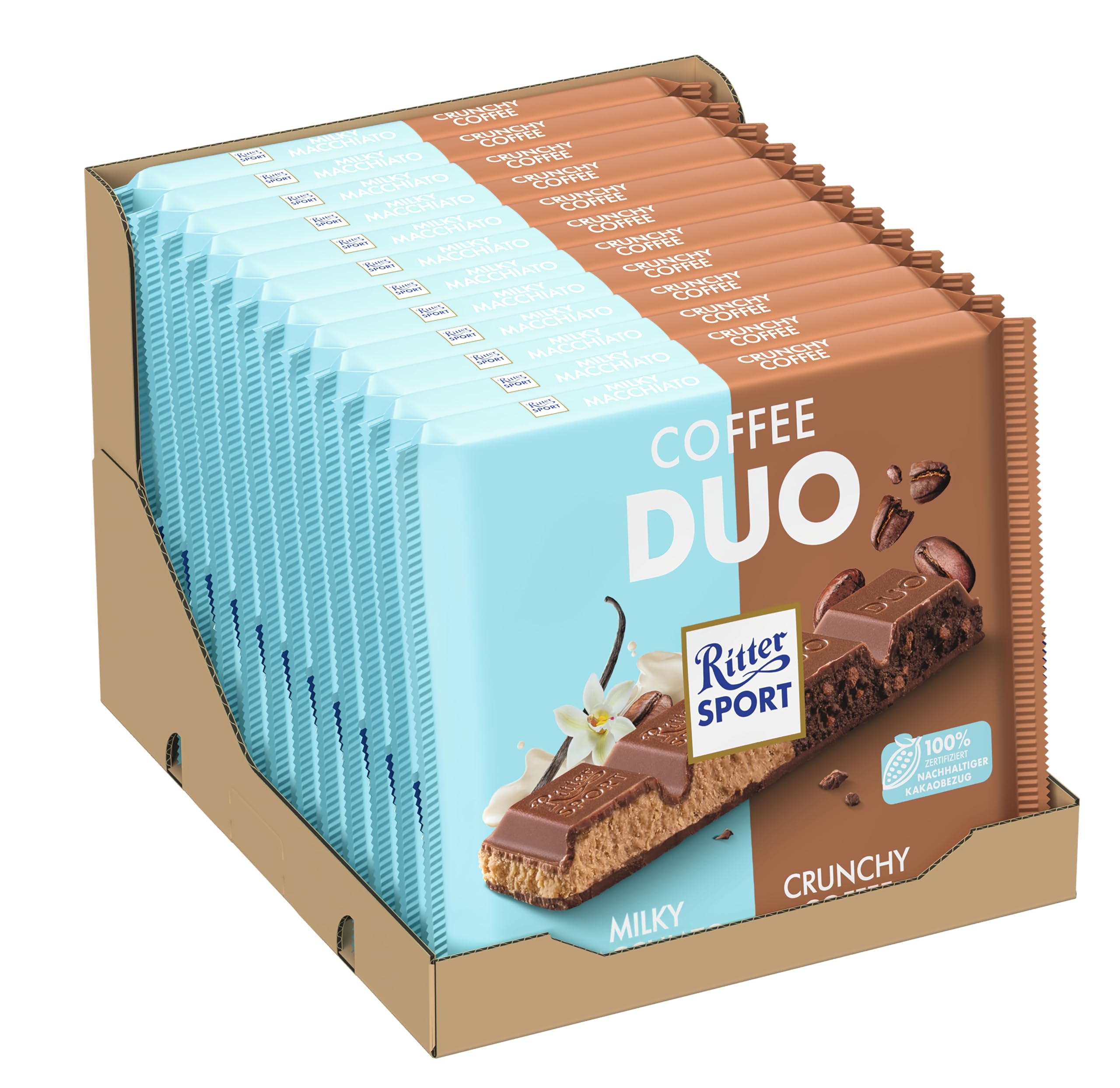 ritter-sport-coffee-duo-vollmilchschokolade-milky-macchiato-crunchy-coffee-12-x- image 1