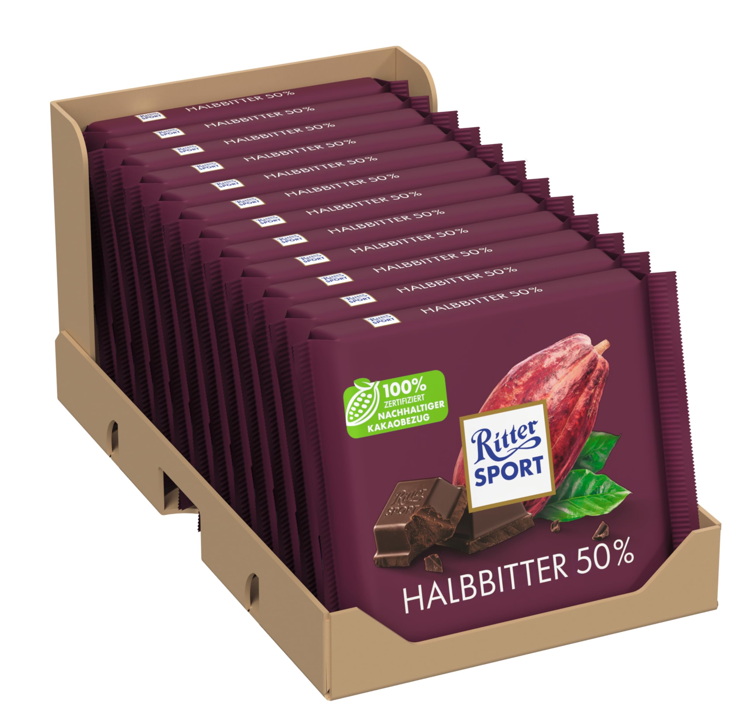 ritter-sport-halbbitter-50-kakao-bitterschokolade-12-x-100-g image 1