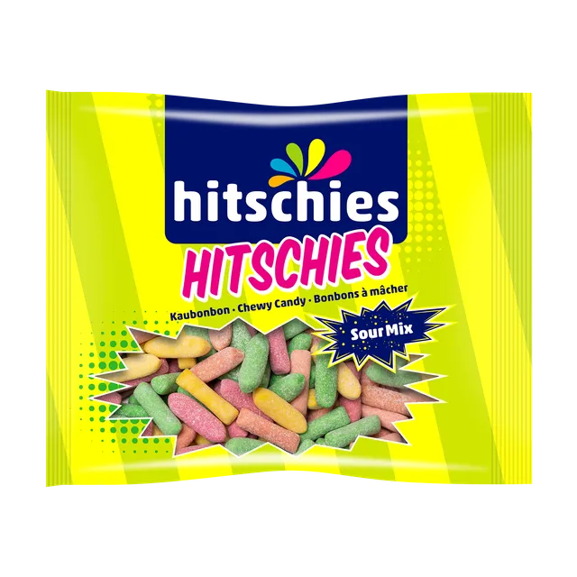 hitschies-sour-mix-saure-mini-kaubonbons-apfel-erdbeere-pfirsich-zitrone image 1