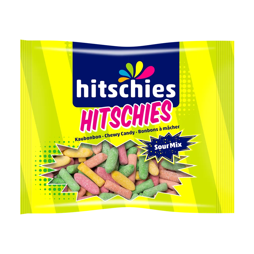 hitschies-sour-mix-saure-mini-kaubonbons-apfel-erdbeere-pfirsich-zitrone image 1
