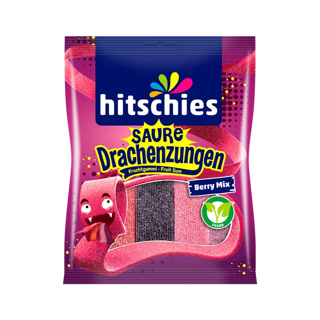hitschies-saure-drachenzungen-berry-mix-fruchtgummi-erdbeere-himbeere-waldfrucht image 1